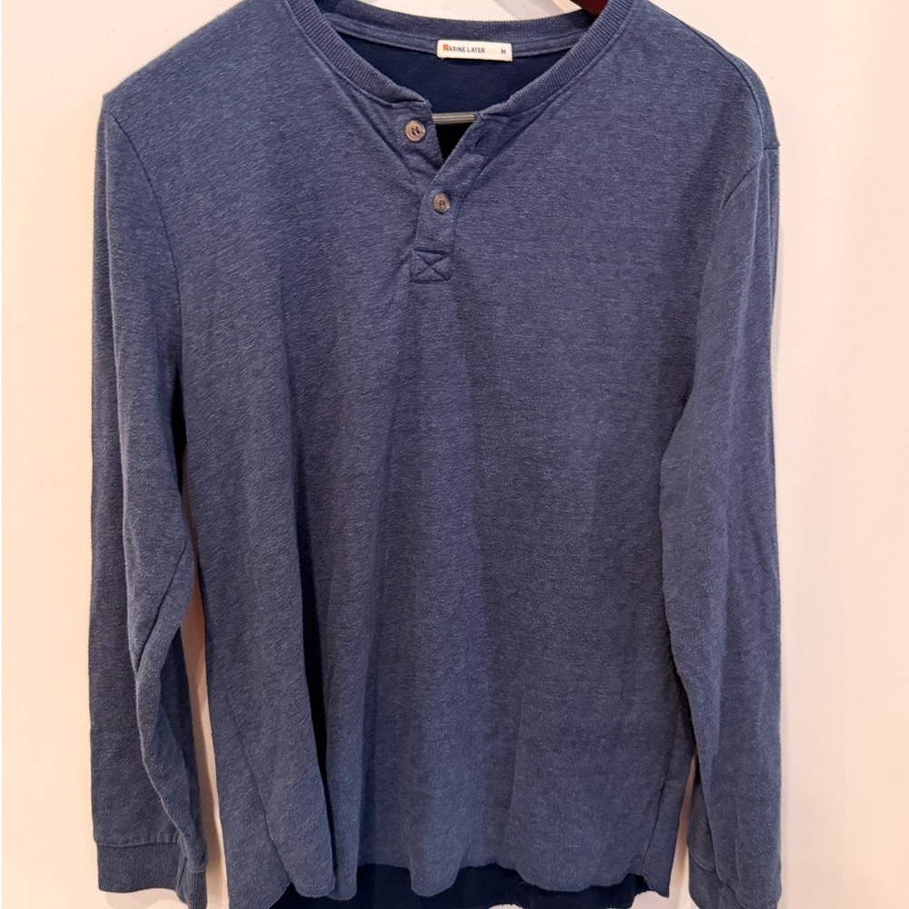 Marine Layer Mens Blue Heathered Long Sleeve Henley Shirt Style 13698 Size M